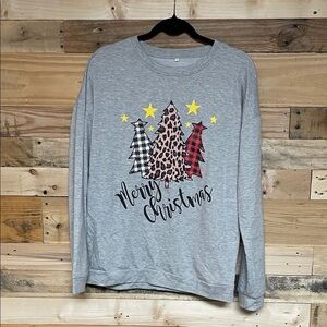 Size XL Gray Merry Christmas Graphic Terrycloth Lightweight Sweatshirt